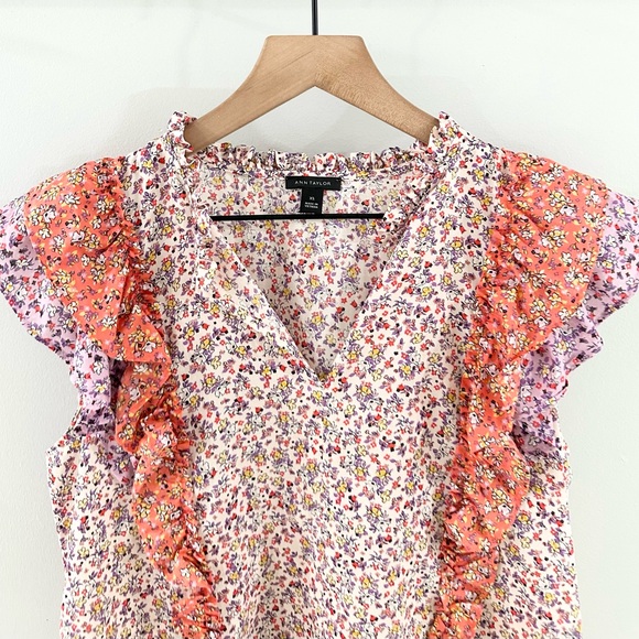 Ann Taylor Floral Flutter Sleeve Blouse Purple Size XS - Picture 5 of 8